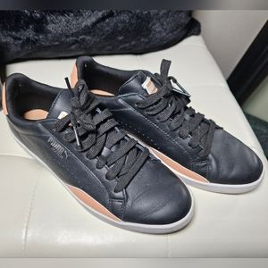 Peach, Black, and White Puma Sneakers